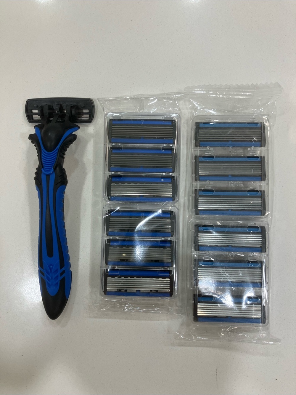 New Men's Multi-Blade Razor with  12 Extra Blue Replacement Cartridges